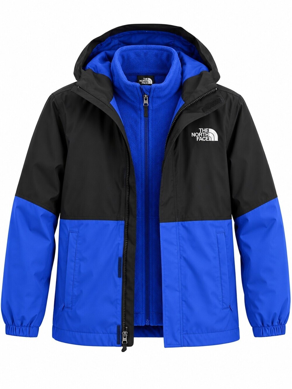 The North Face Boys L 14/16 Blue Black 2-in-1 Hooded Jacket Fleece Liner